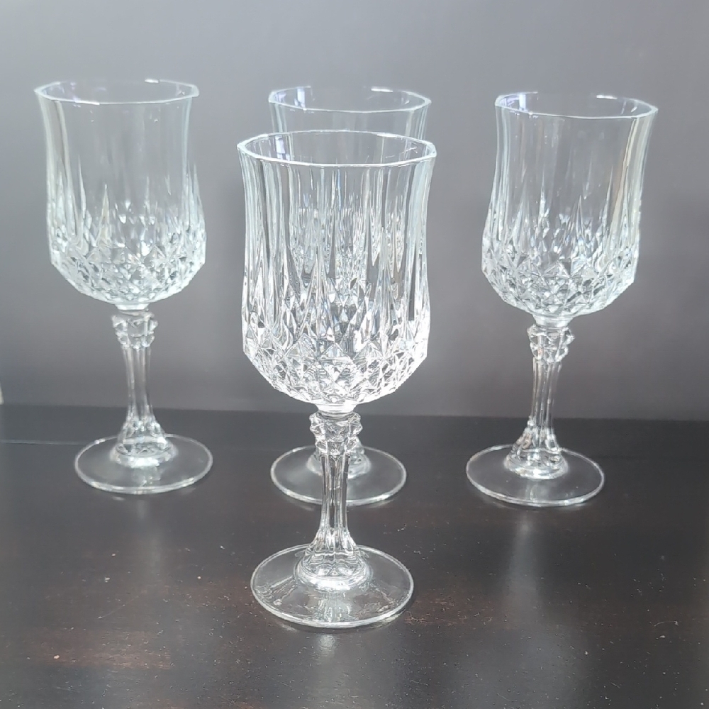 Set Of 4 Cristal d'Arques Longchamp Wine Glasses 6.5"